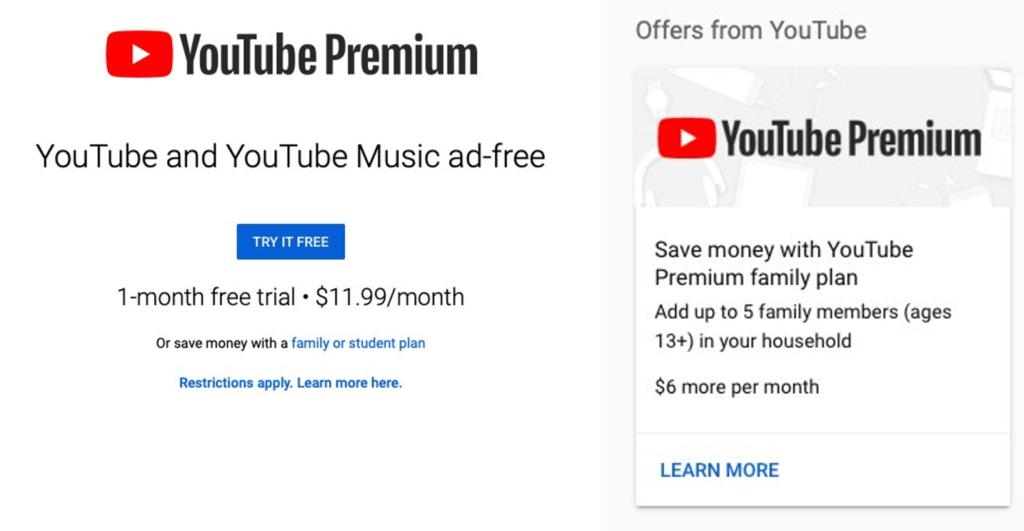 YouTube Premium free-trial offers