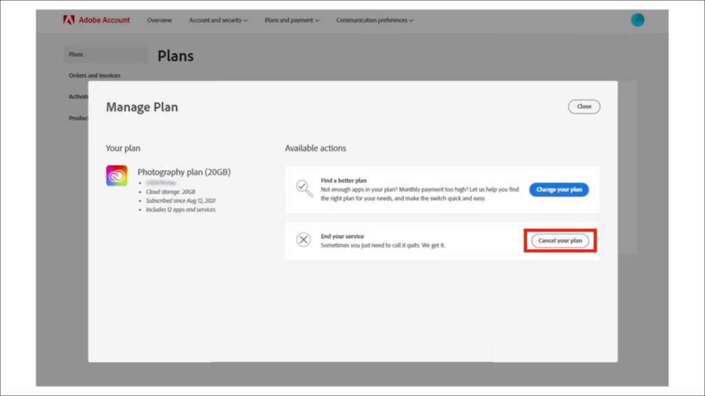 How to cancel Adobe subscription - Cancel your plan