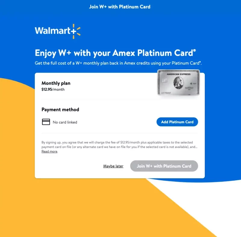 Join Amex Platinum Walmart Plus 