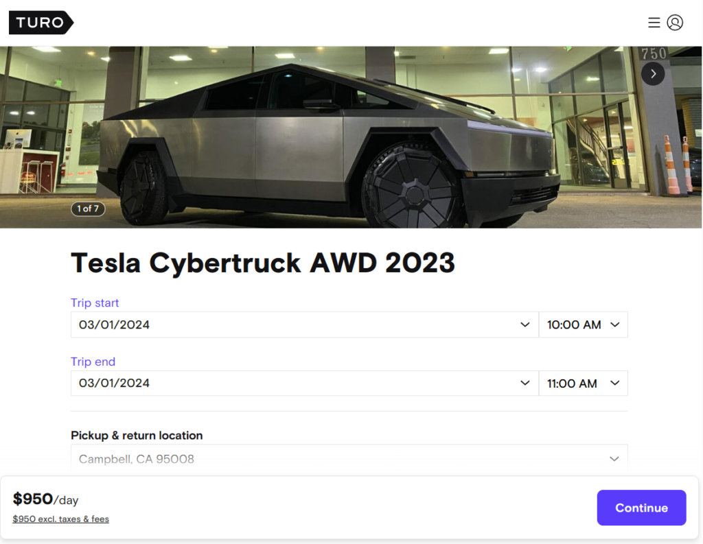 Tesla Cybertruck on rent toru